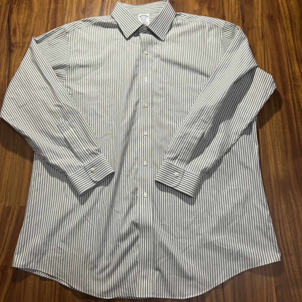 Brooks Brothers Regent Dress Shirt 17.5 34 White Stripe Non-Iron Supima Cotton